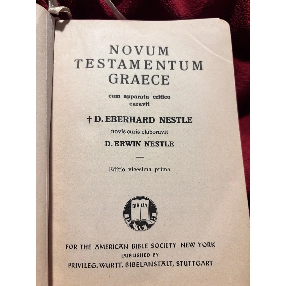 1952 Vintage Novem Testamentum Graece Bible Publish Germany Post WWII Era 4x6